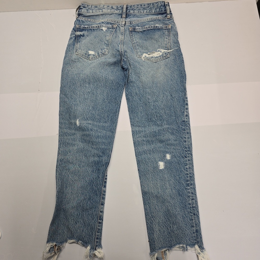 Free People We The Free Distressed Straight Leg Jeans Blue Denim Size 24 Raw Hem